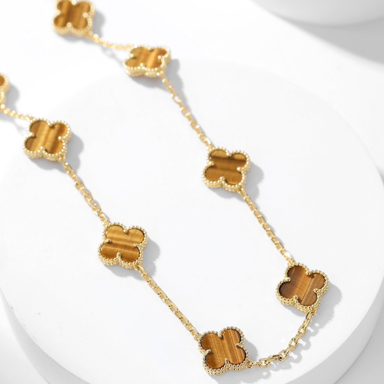 [Luxe Jewelry]CLOVERS THE 10-MOTIFS TIGER EYE NECKLACE