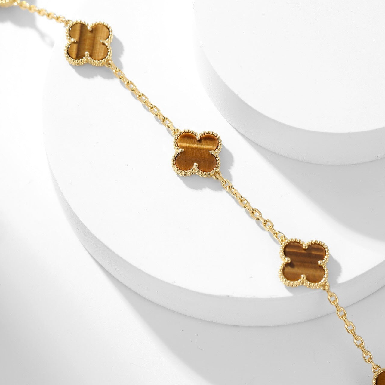 [Luxe Jewelry]CLOVERS THE 10-MOTIFS TIGER EYE NECKLACE