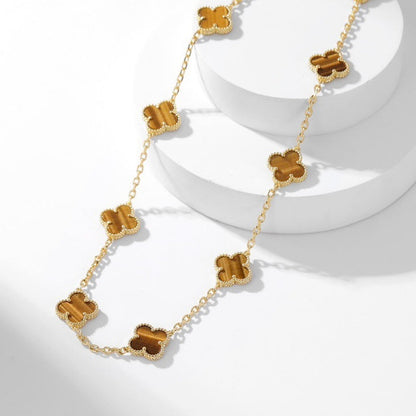 [Luxe Jewelry]CLOVERS THE 10-MOTIFS TIGER EYE NECKLACE