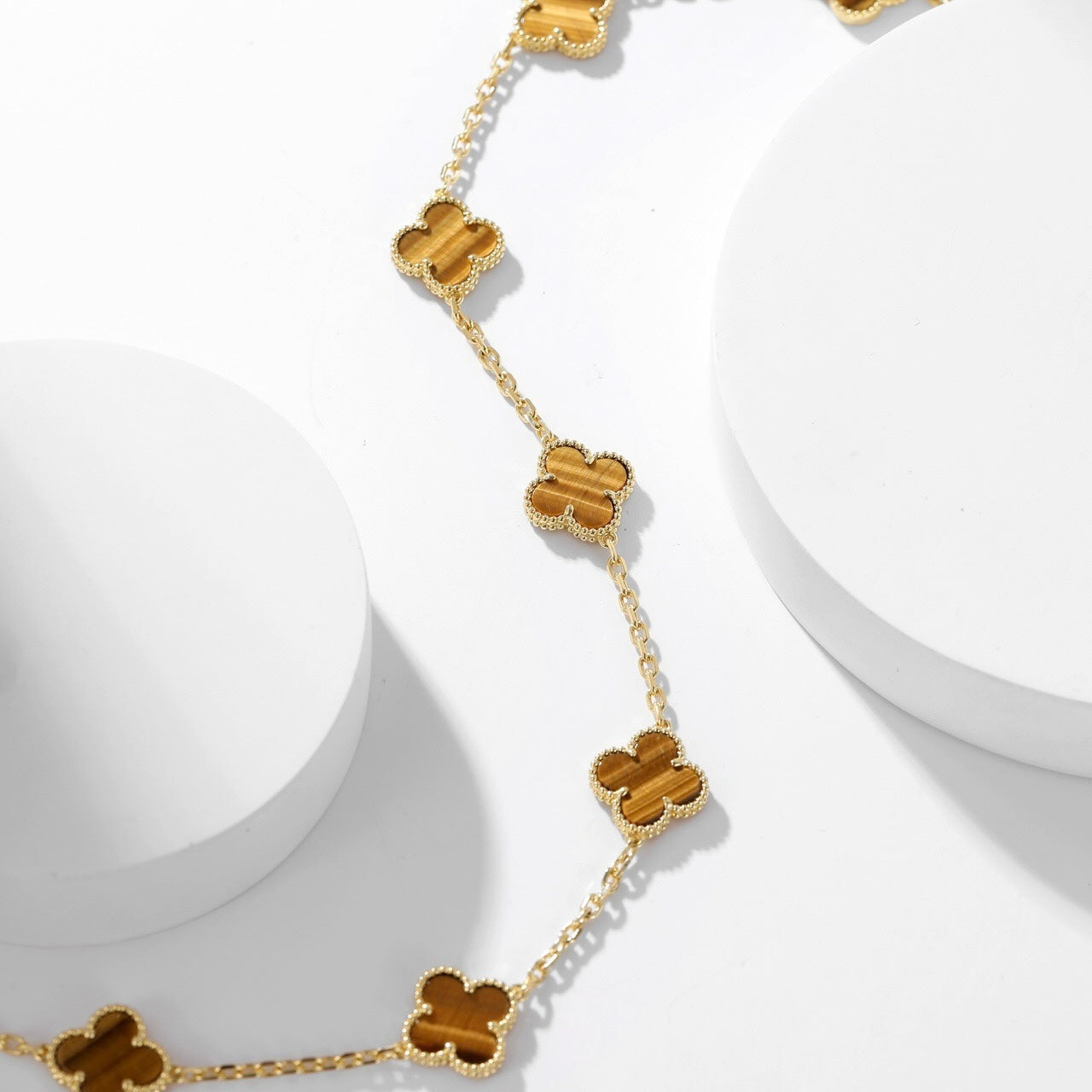 [Luxe Jewelry]CLOVERS THE 10-MOTIFS TIGER EYE NECKLACE