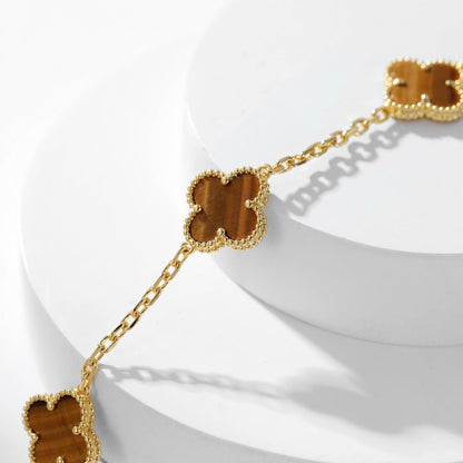 [Luxe Jewelry]CLOVERS THE 10-MOTIFS TIGER EYE NECKLACE