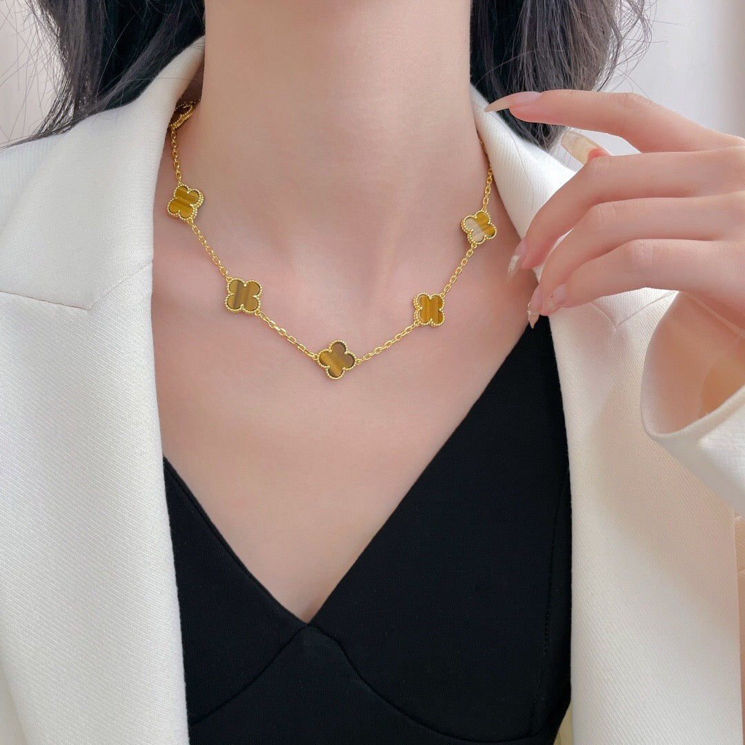 [Luxe Jewelry]CLOVERS THE 10-MOTIFS TIGER EYE NECKLACE