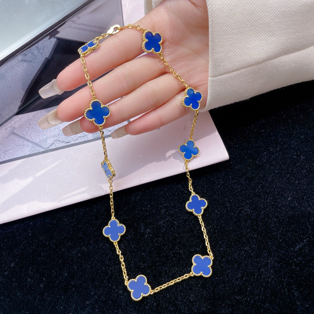 [Bijoux de luxe]CLOVERS LE COLLIER EN AGATE BLEUE À 10 MOTIFS
