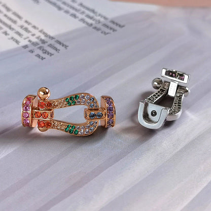 [Bijoux de luxe] BRACELET FORCE GRAND FER À CHEVAL EN DIAMANTS COLORÉS OR ROSE