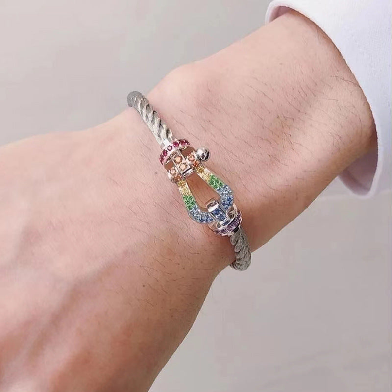 [Bijoux de luxe] BRACELET FORCE GRAND FER À CHEVAL EN DIAMANTS COLORÉS OR ROSE