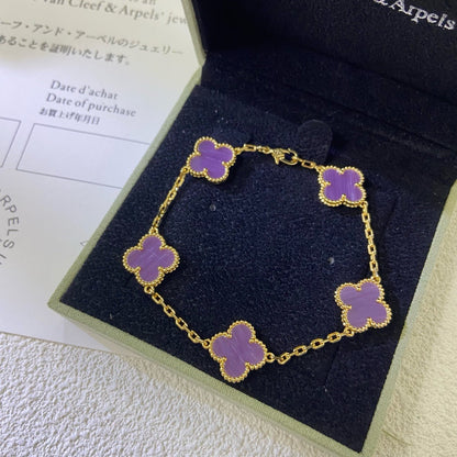 [Bijoux de luxe] BRACELET TRÈFLE 5 MOTIFS VIOLET