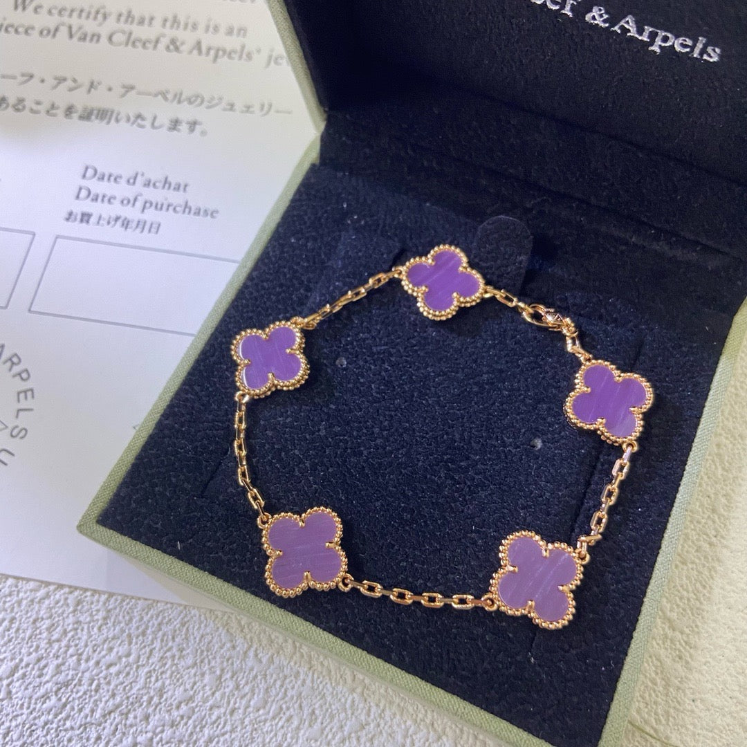 [Bijoux de luxe] BRACELET TRÈFLE 5 MOTIFS VIOLET