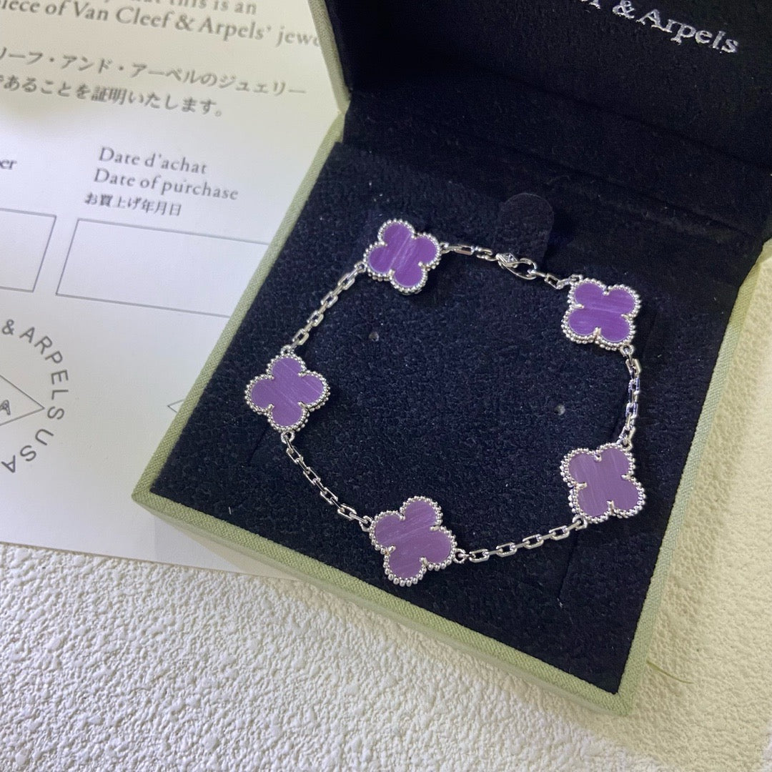 [Bijoux de luxe] BRACELET TRÈFLE 5 MOTIFS VIOLET