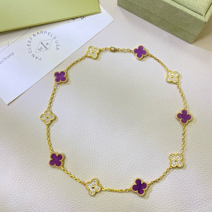 [Luxe Jewelry]CLOVER 10 MOTIFS  PURPLE VIOLET DIAMOND NECKLACE
