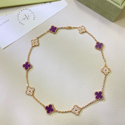 [Luxe Jewelry]CLOVER 10 MOTIFS  PURPLE VIOLET DIAMOND NECKLACE