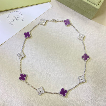 [Luxe Jewelry]CLOVER 10 MOTIFS  PURPLE VIOLET DIAMOND NECKLACE