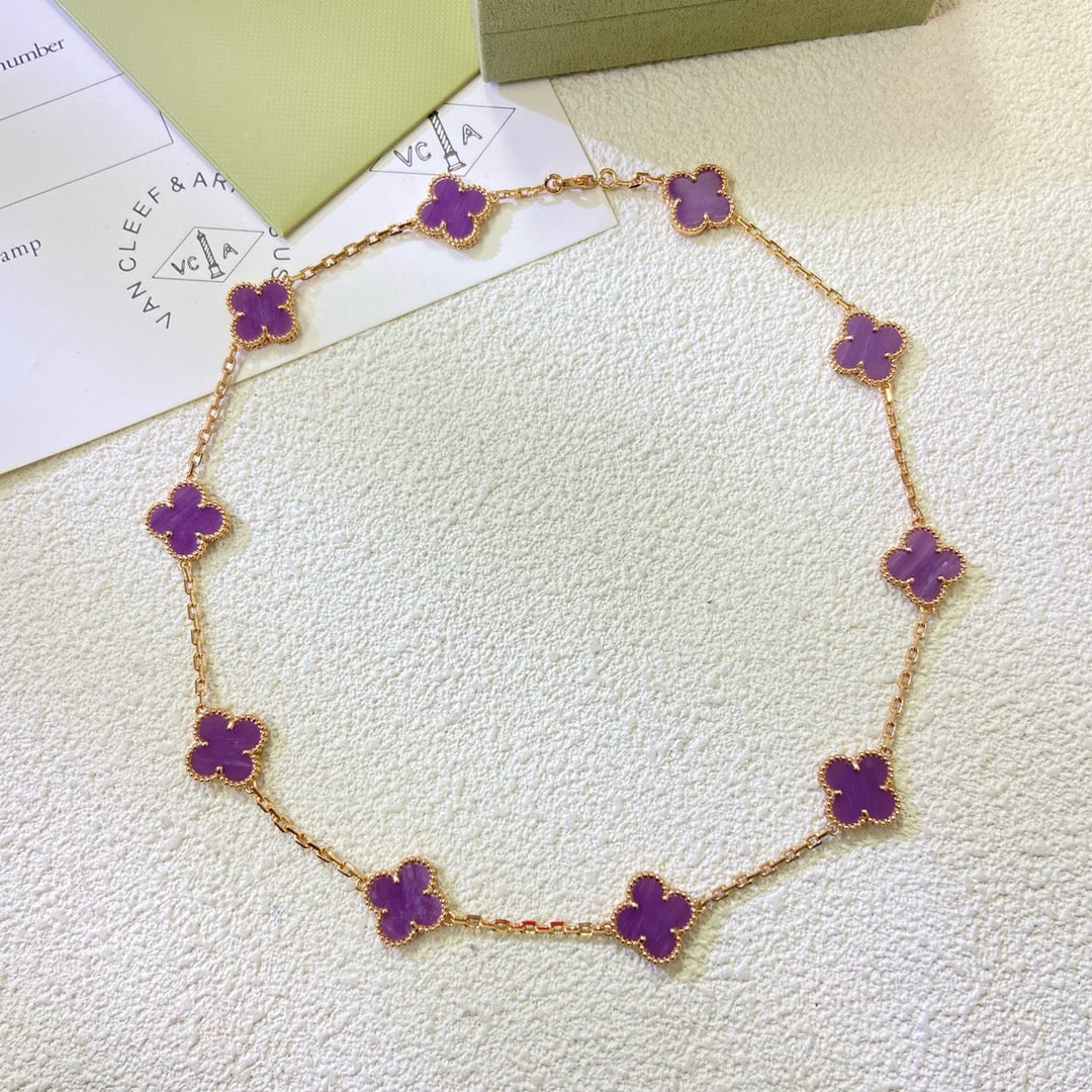 [Luxe Jewelry]CLOVER 10 MOTIFS  PURPLE VIOLET  NECKLACE
