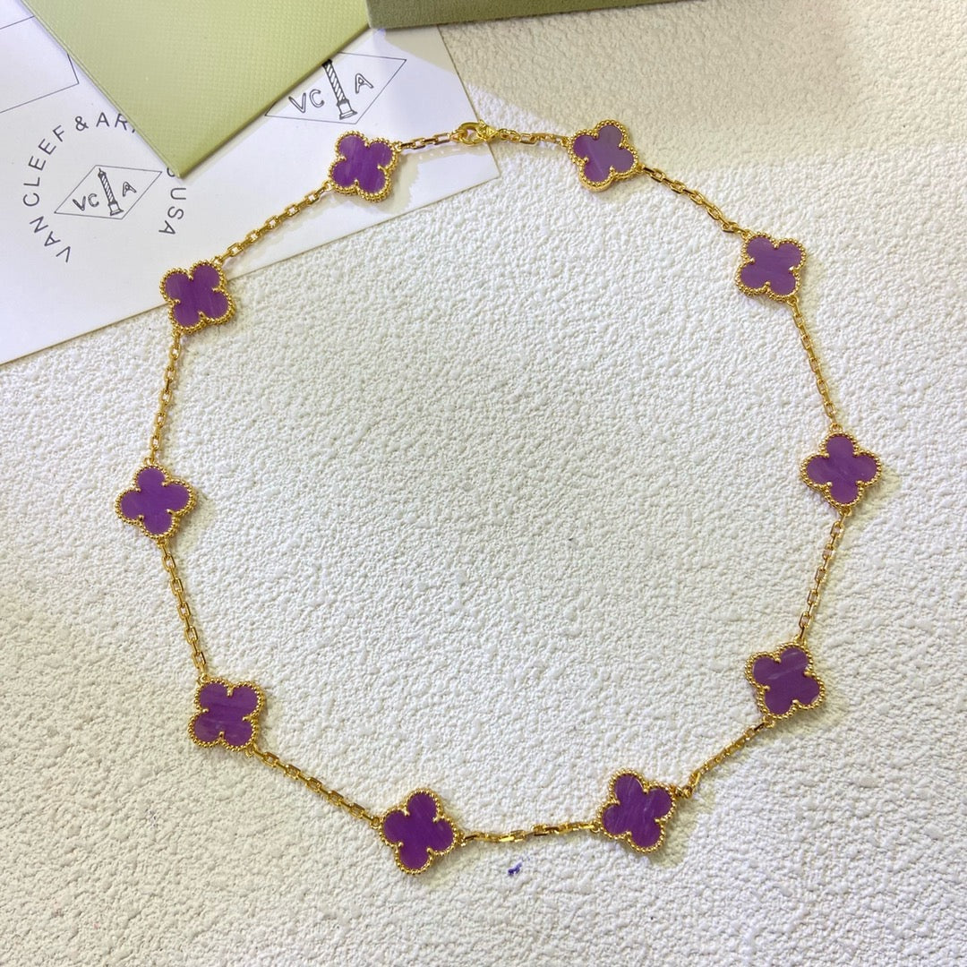 [Luxe Jewelry]CLOVER 10 MOTIFS  PURPLE VIOLET  NECKLACE