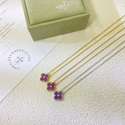[Luxe Jewelry]CLOVER 15MM DIAMOND  PURPLE VIOLET NECKLACE