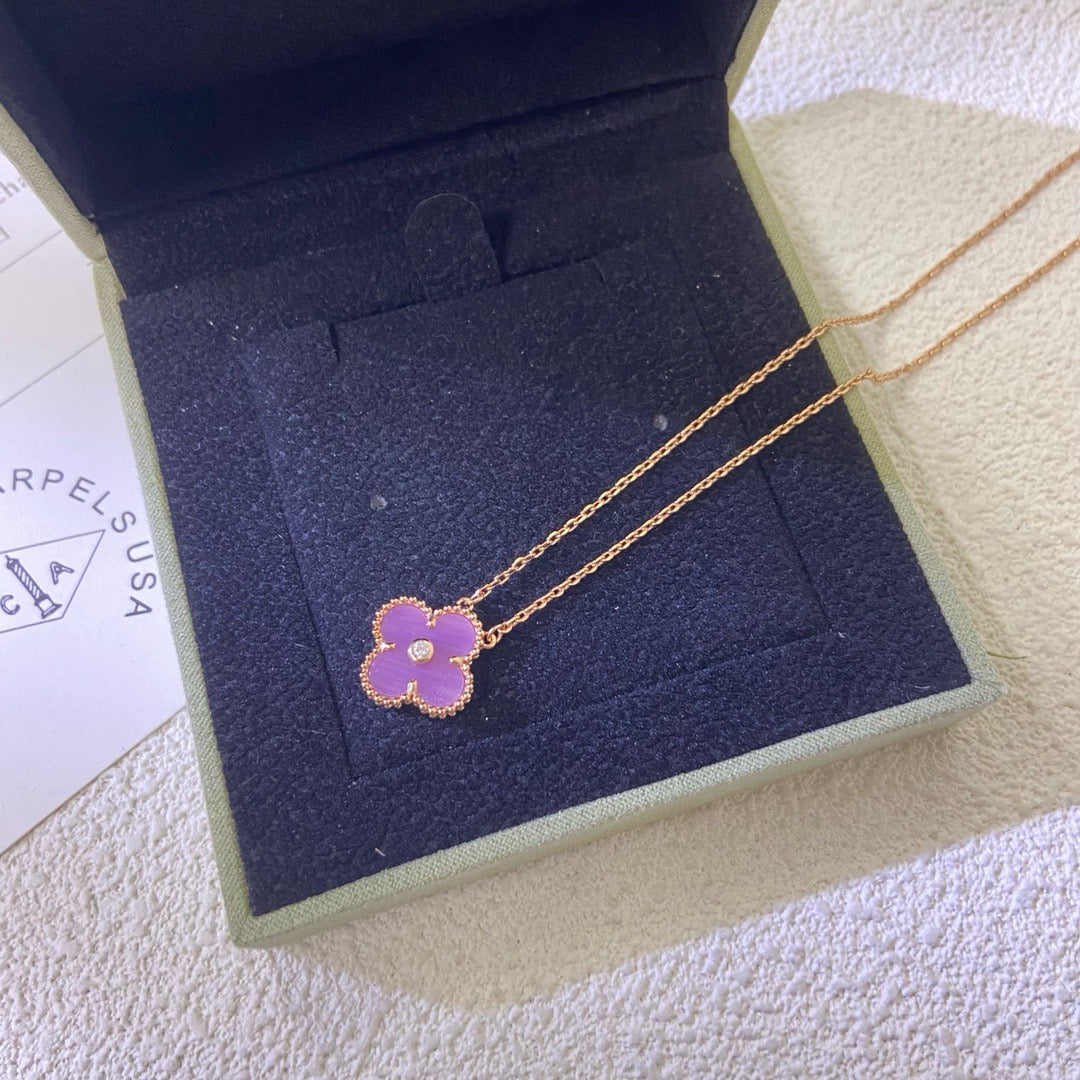 [Luxe Jewelry]CLOVER 15MM DIAMOND  PURPLE VIOLET NECKLACE