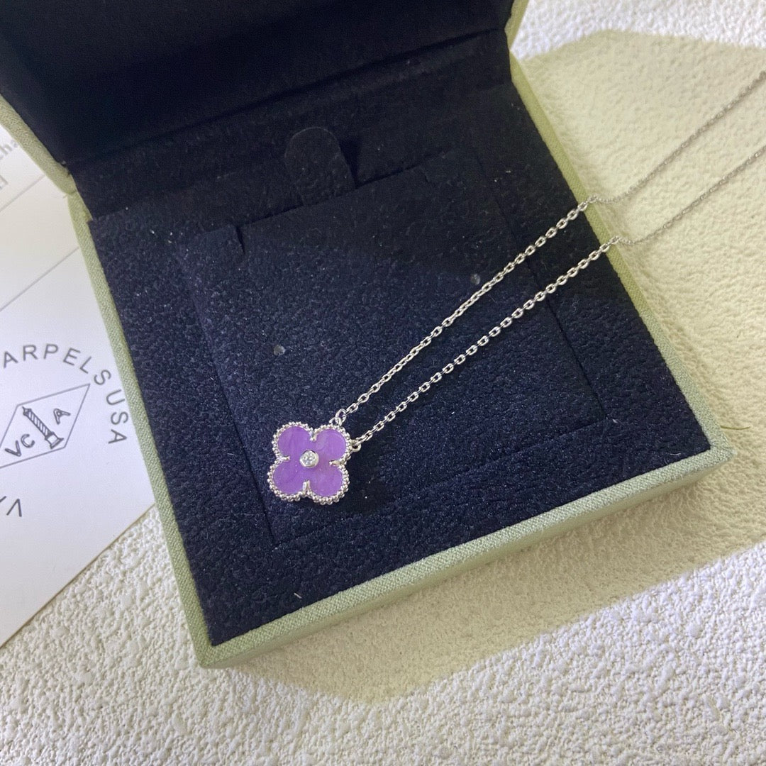 [Luxe Jewelry]CLOVER 15MM DIAMOND  PURPLE VIOLET NECKLACE