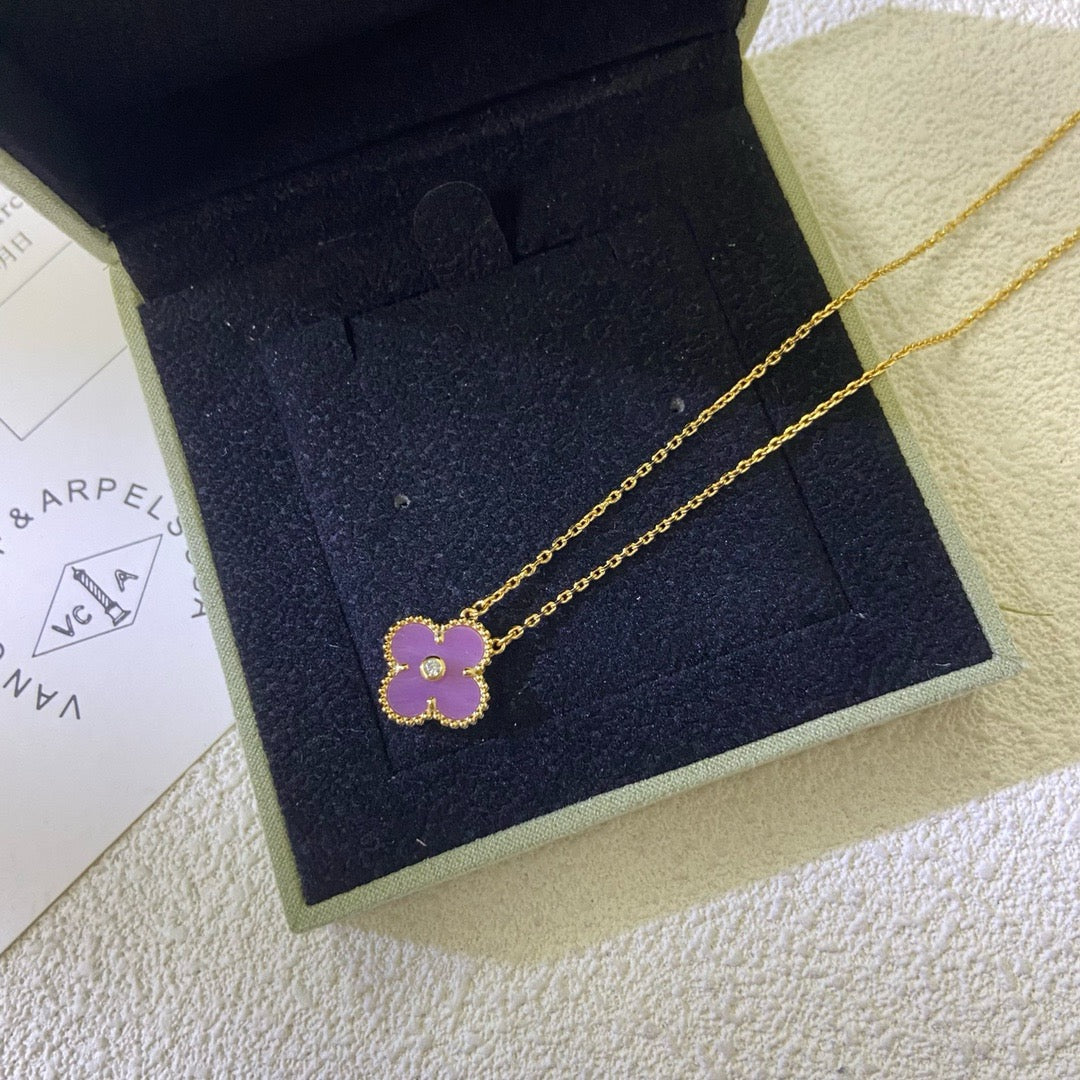 [Luxe Jewelry]CLOVER 15MM DIAMOND  PURPLE VIOLET NECKLACE