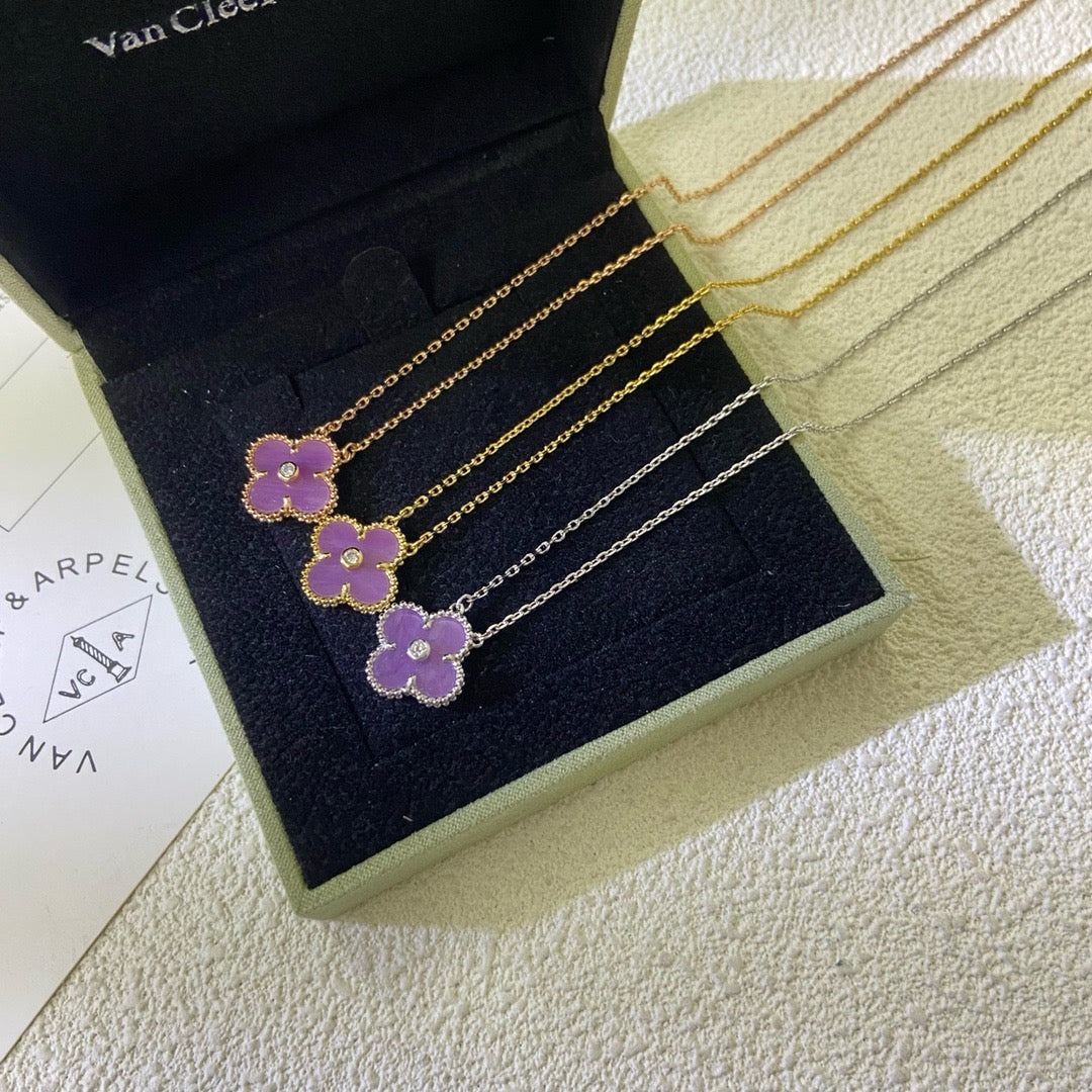 [Luxe Jewelry]CLOVER 15MM DIAMOND  PURPLE VIOLET NECKLACE