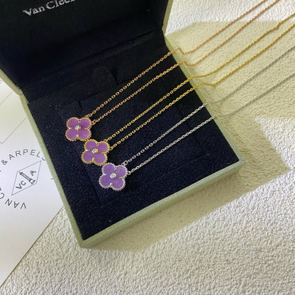 [Luxe Jewelry]CLOVER 15MM DIAMOND  PURPLE VIOLET NECKLACE