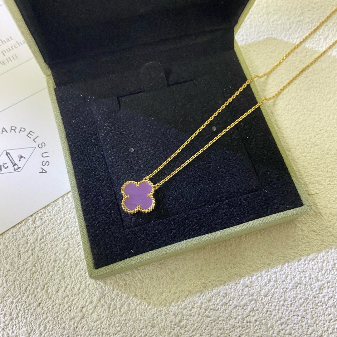 [Luxe Jewelry]CLOVER 15MM  PURPLE VIOLET NECKLACE