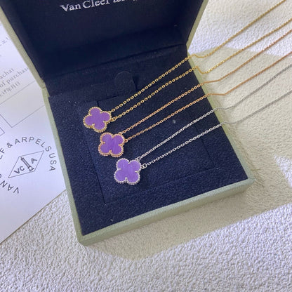 [Luxe Jewelry]CLOVER 15MM  PURPLE VIOLET NECKLACE