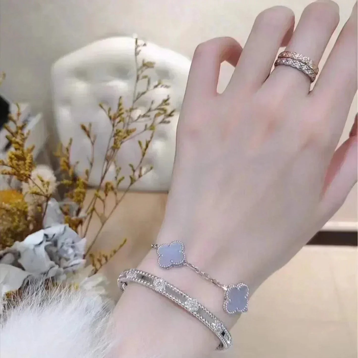 [Luxe Jewelry]CLOVER  5 MOTIF PURPLE CHALCEDONY BRACELET SILVER