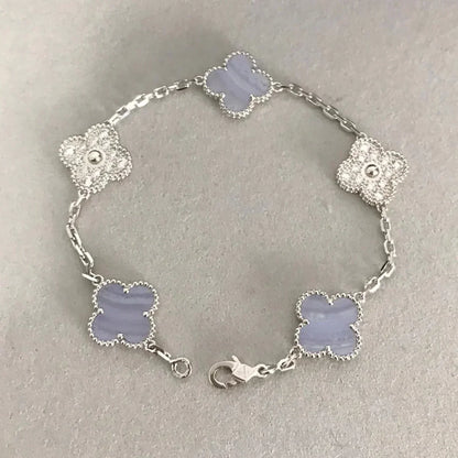[Bijoux de luxe] Bracelet en argent avec calcédoine violette et diamants à 5 motifs 