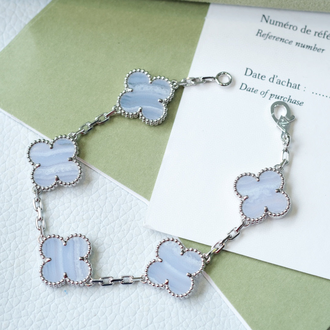 [Luxe Jewelry]CLOVER  5 MOTIF PURPLE CHALCEDONY BRACELET SILVER