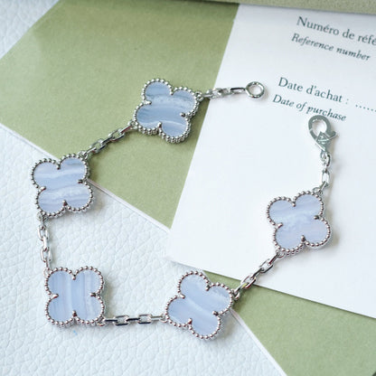 [Luxe Jewelry]CLOVER  5 MOTIF PURPLE CHALCEDONY BRACELET SILVER