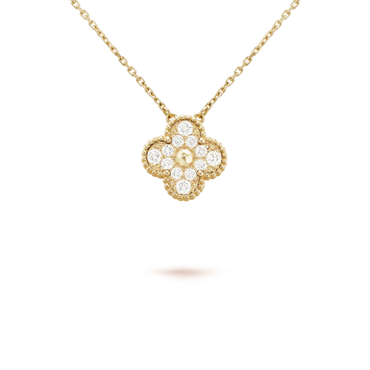 [Luxe Jewelry]CLOVER 15MM DIAMOND SINGLE FLOWER NECKLACE