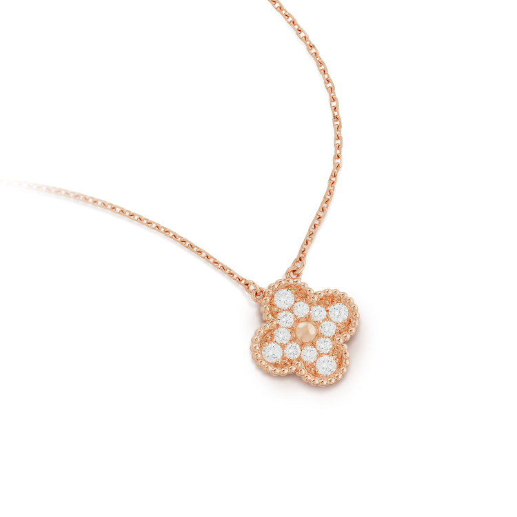 [Luxe Jewelry]CLOVER 15MM DIAMOND SINGLE FLOWER NECKLACE