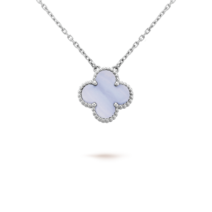 [Bijoux de luxe] Collier en calcédoine bleue Clover 15 mm en argent