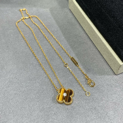 [Bijoux de luxe] Collier CLOVER 15 MM DIAMANT ET AGATE ŒIL DE TIGRE JAUNE