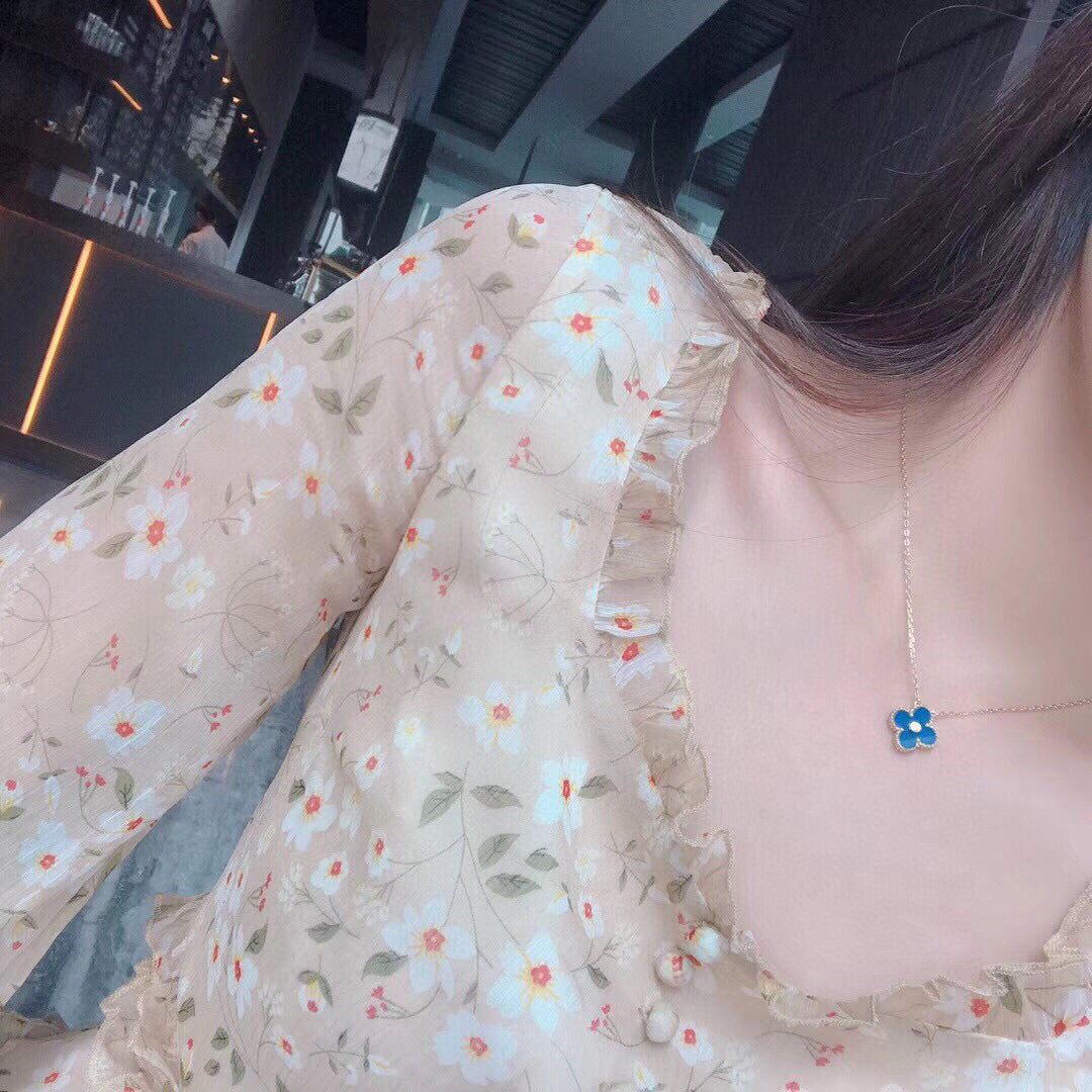[Bijoux de luxe] Collier Clover 15 mm en diamants et agate bleue