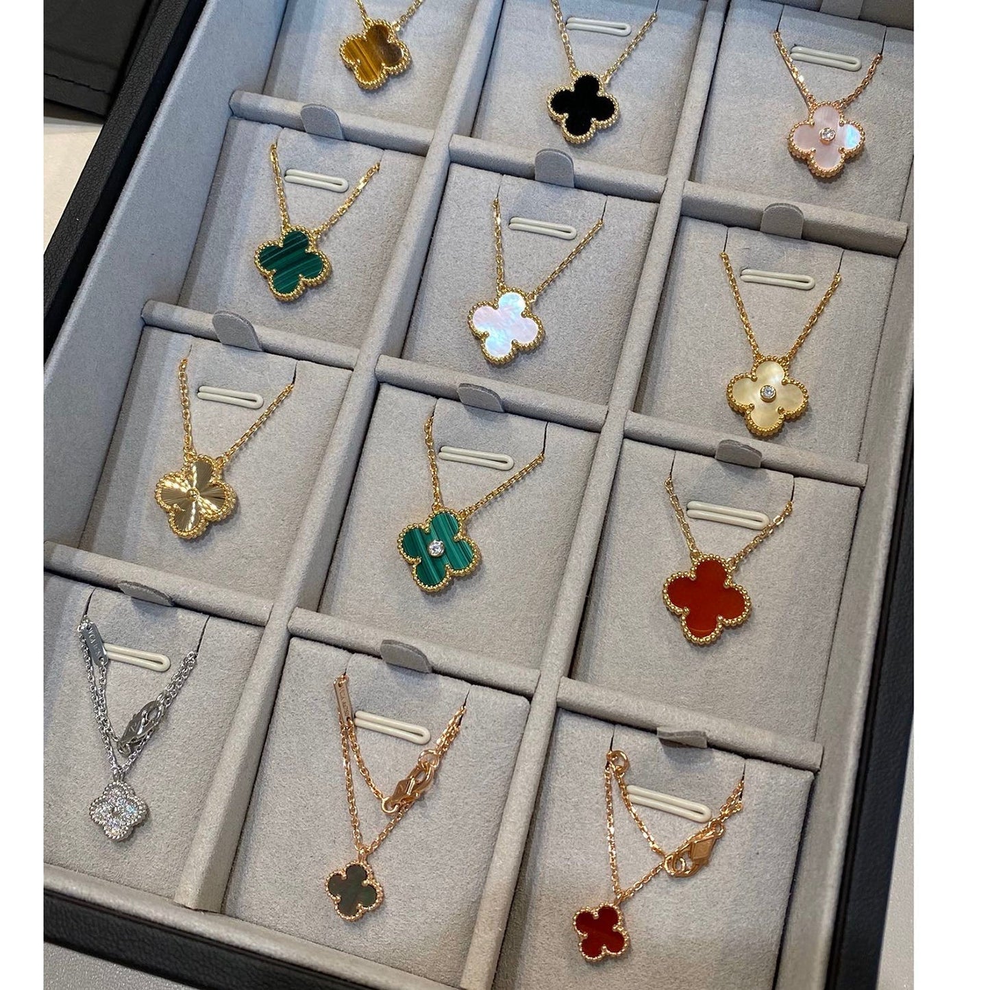 [Luxe Jewelry]CLOVER 15MM BLACK ONYX SINGLE FLOWER NECKLACE