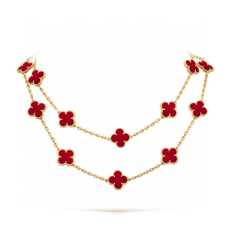 [Luxe Jewelry]CLOVER 20 MOTIFS CARNELIAN NECKLACE