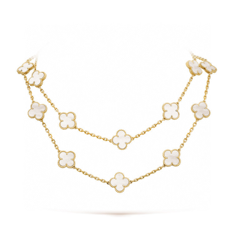 [Bijoux de luxe]Collier en nacre blanche à 20 motifs Clover