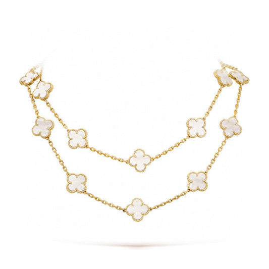[Luxe Jewelry]CLOVER 20 MOTIFS WHITE MOP NECKLACE