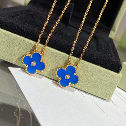 [Bijoux de luxe] Collier Clover 15 mm en diamants et agate bleue
