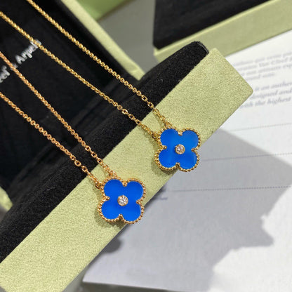 [Bijoux de luxe] Collier Clover 15 mm en diamants et agate bleue