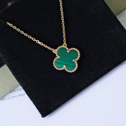 [Luxe Jewelry]CLOVER 15MM MALACHITE SINGLE FLOWER  NECKLACE