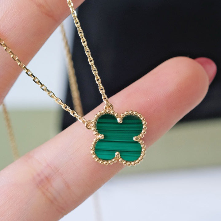 [Luxe Jewelry]CLOVER 15MM MALACHITE SINGLE FLOWER  NECKLACE