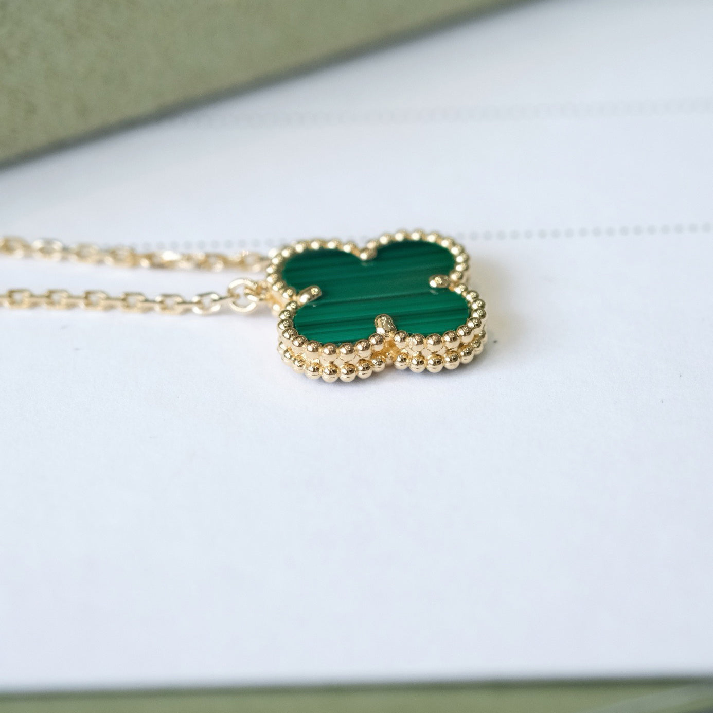 [Luxe Jewelry]CLOVER 15MM MALACHITE SINGLE FLOWER  NECKLACE