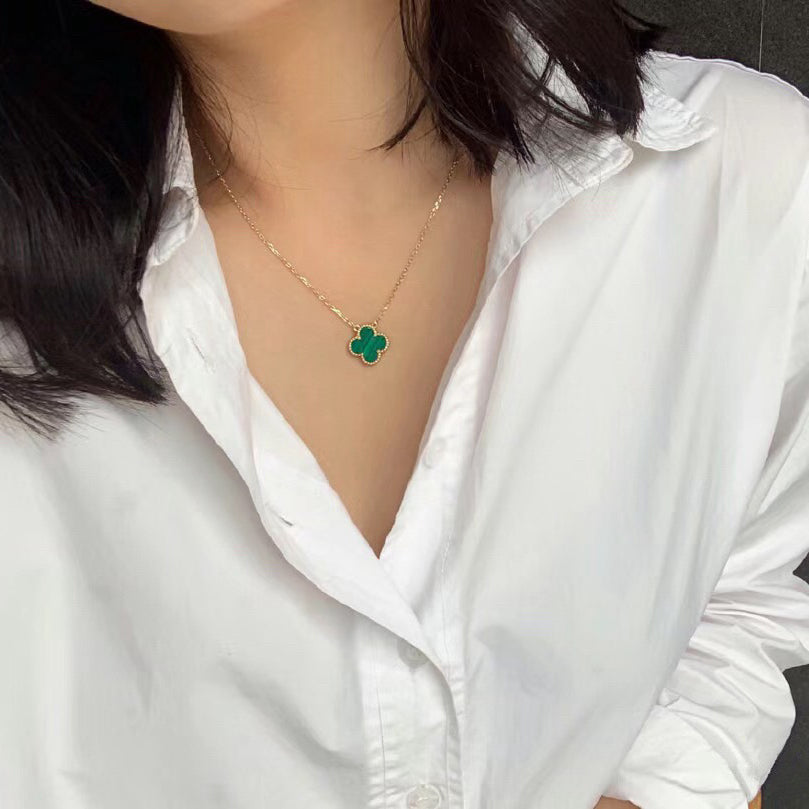 [Luxe Jewelry]CLOVER 15MM MALACHITE SINGLE FLOWER  NECKLACE