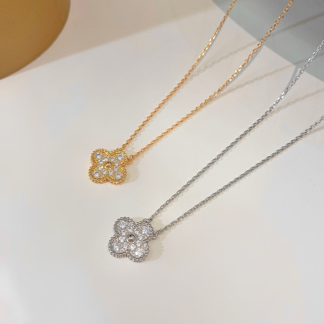 [Luxe Jewelry]CLOVER 15MM DIAMOND SINGLE FLOWER NECKLACE