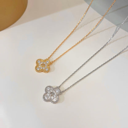 [Luxe Jewelry]CLOVER 15MM DIAMOND SINGLE FLOWER NECKLACE