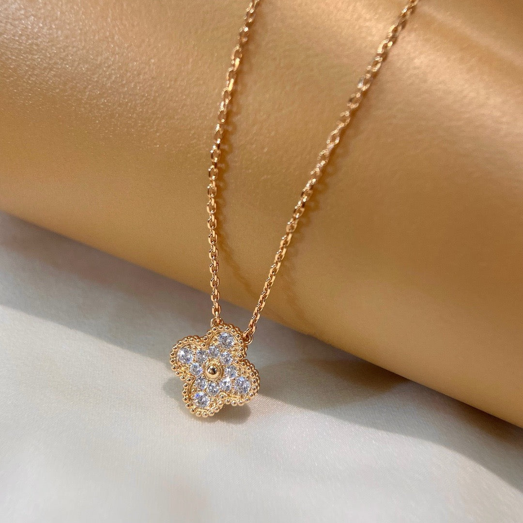 [Luxe Jewelry]CLOVER 15MM DIAMOND SINGLE FLOWER NECKLACE