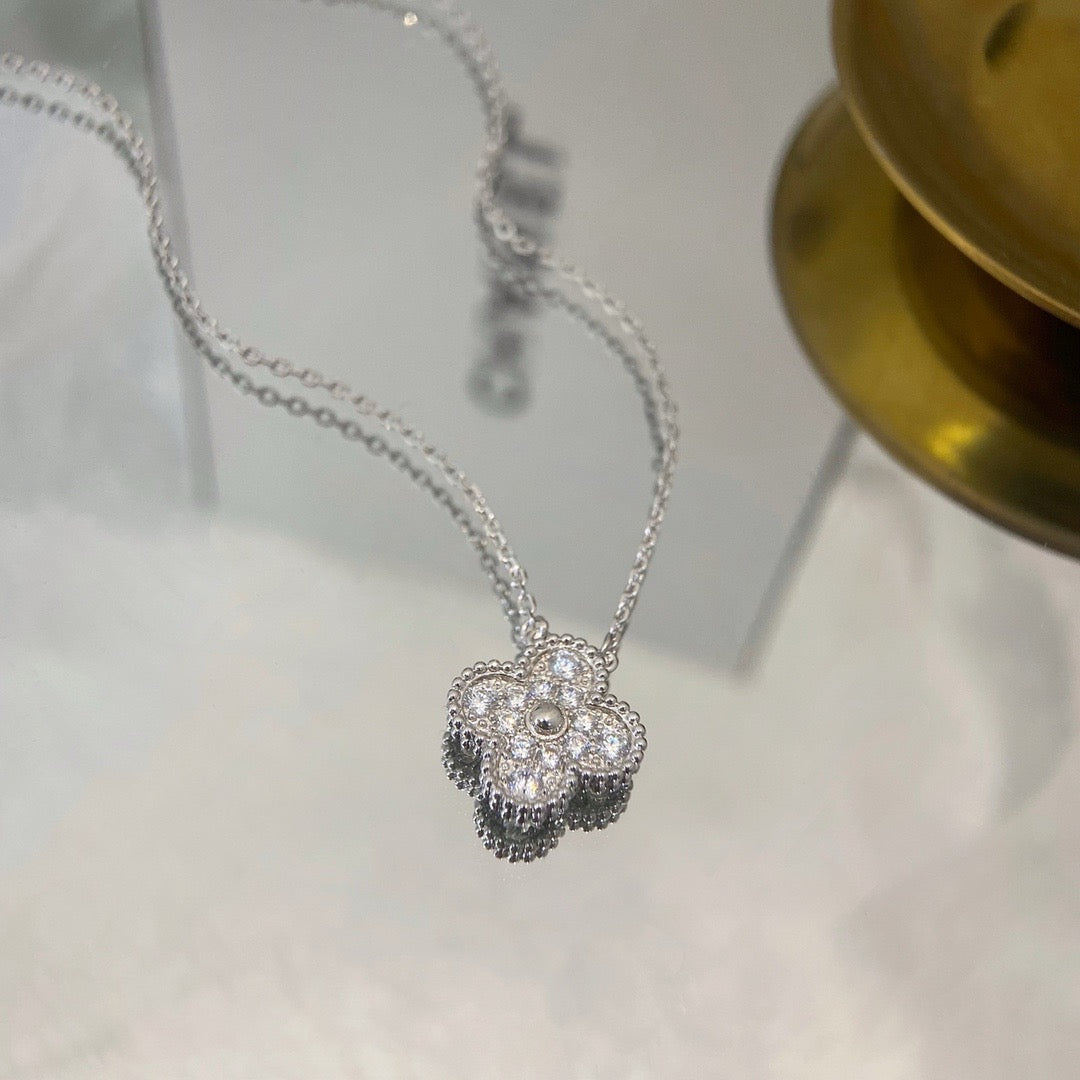 [Luxe Jewelry]CLOVER 15MM DIAMOND SINGLE FLOWER NECKLACE