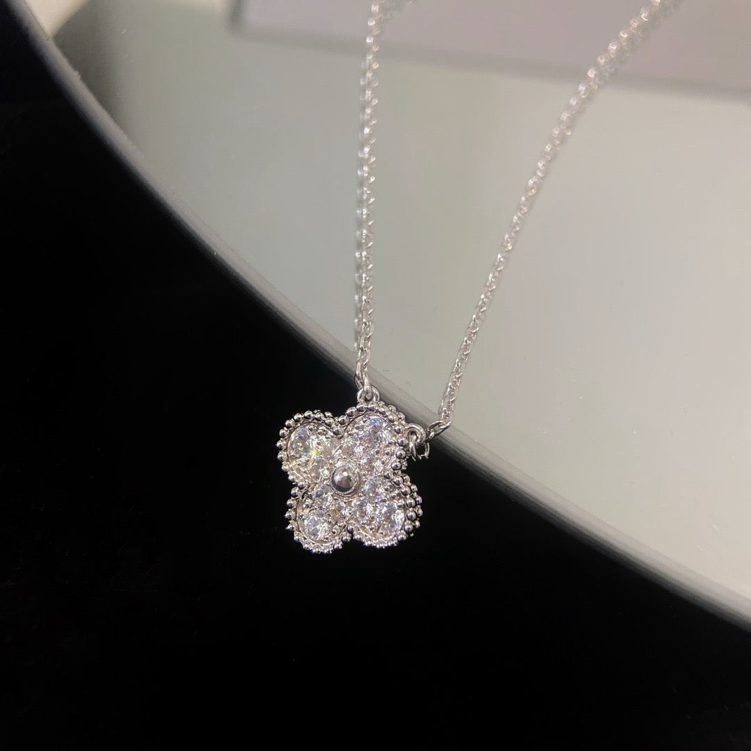 [Luxe Jewelry]CLOVER 15MM DIAMOND SINGLE FLOWER NECKLACE