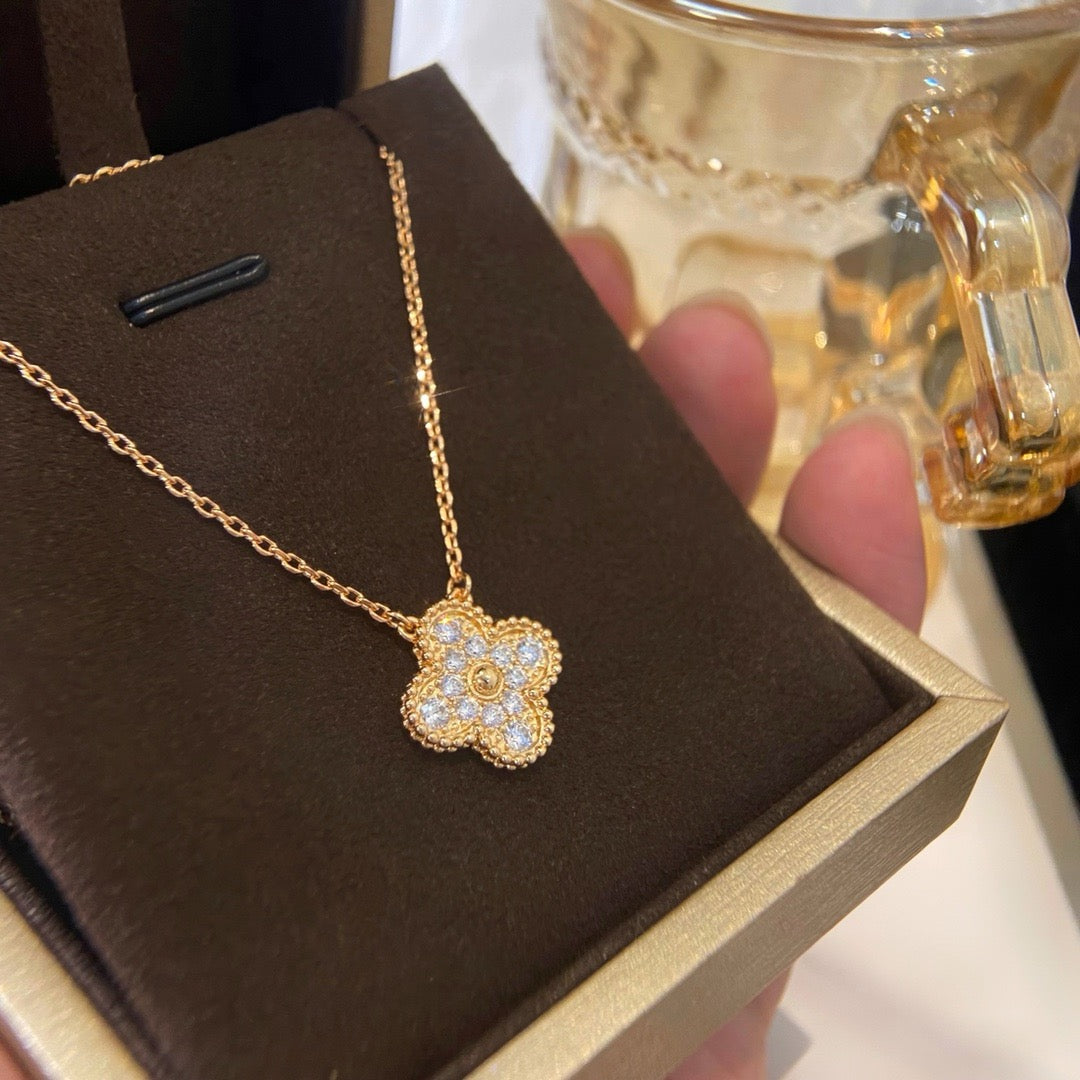 [Luxe Jewelry]CLOVER 15MM DIAMOND SINGLE FLOWER NECKLACE